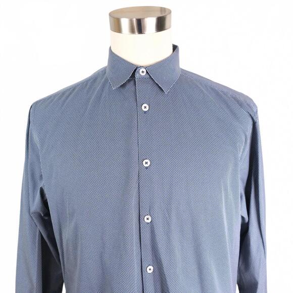 TM Lewin Dress Shirt 17 36 Navy Slim Fit Mens London Finest Cotton - Picture 1 of 10